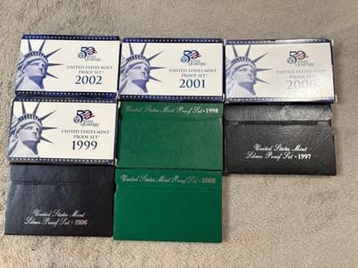 02 01 00 99 98 97 96 95 United States mint proof sets, Includes Silver Mint