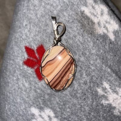 NATURAL STONE CELESTOBARITE CARNELIAN AGATE GEMSTONE STERLING SILVER PENDANT RH