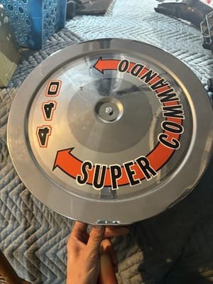 Used OEM Mopar Orange 440 Super Commando Air Cleaner Pie Tin ID Plate Plymouth