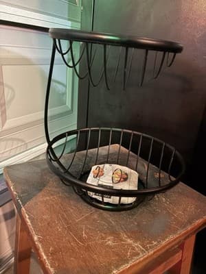 Black Metal 2 Tier Fruit Vegetable Basket Bowl Display Stand