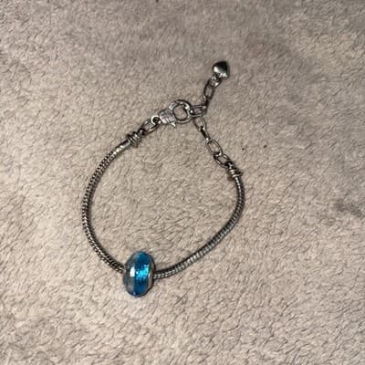 Kay Jewelers Michael Anthony MURANO STERLING GLASS Blue BEAD CHARM w/ Bracelet
