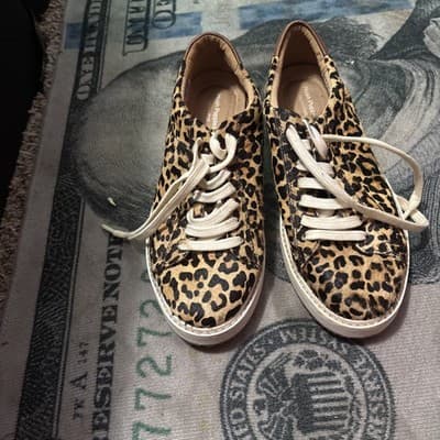 Hush Puppies Sabine Genuine Calf Hair Leopard Bounce Plus Sneaker Sz 8.5