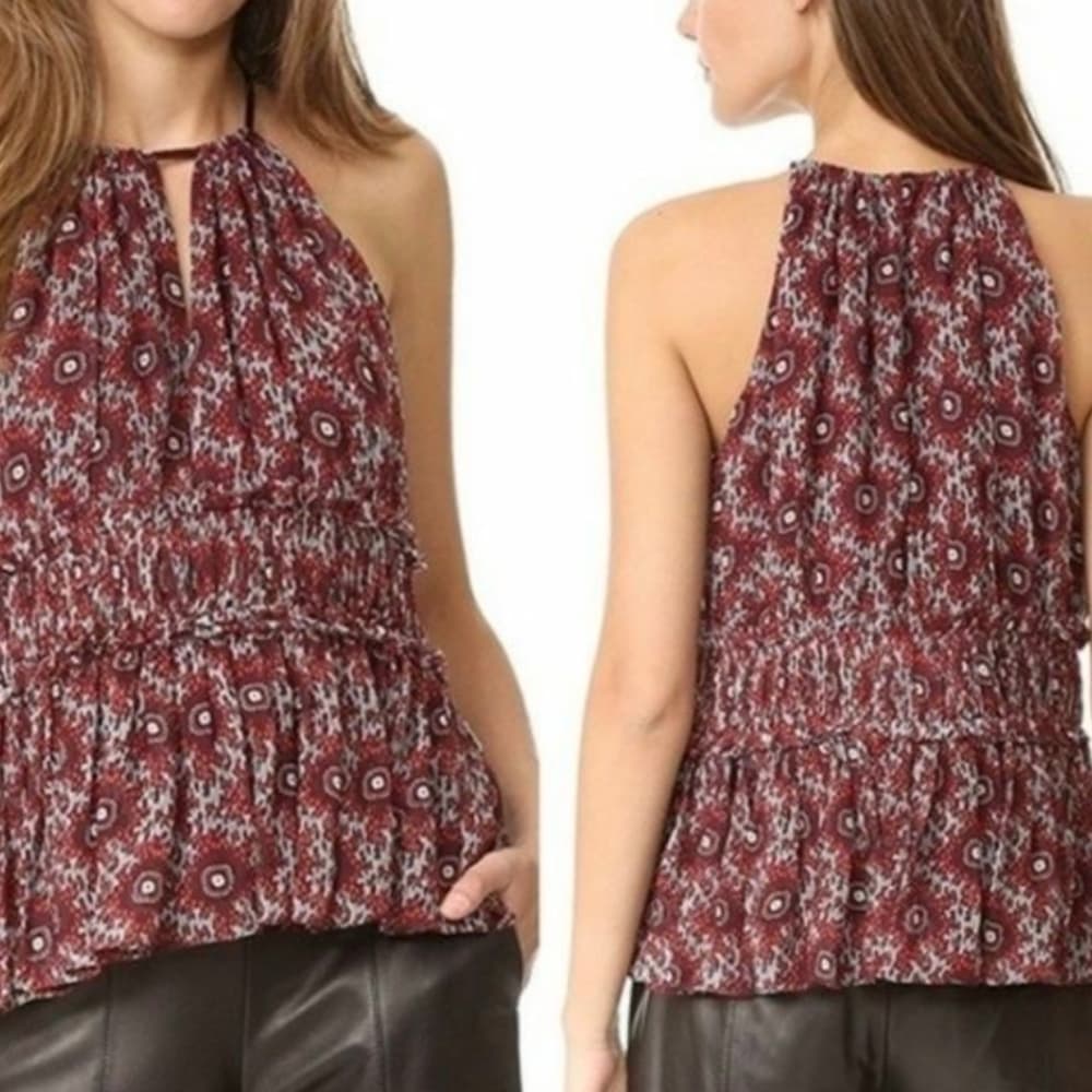 Cinq a sept Silk Boho Hippie Fairy Maroon Halter Top Size XS