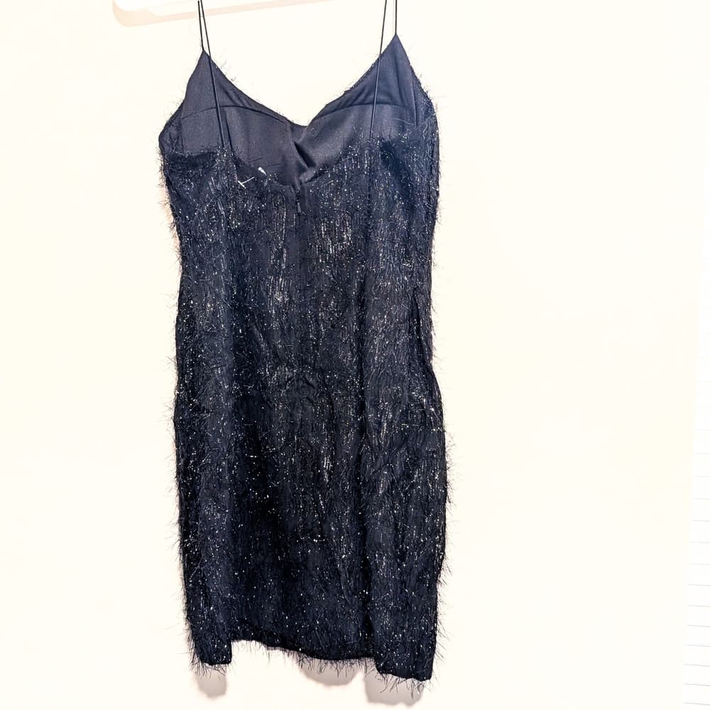 Aidan Mattox LBD Black Sparkle Fringe Slip Mini Dress Size 0