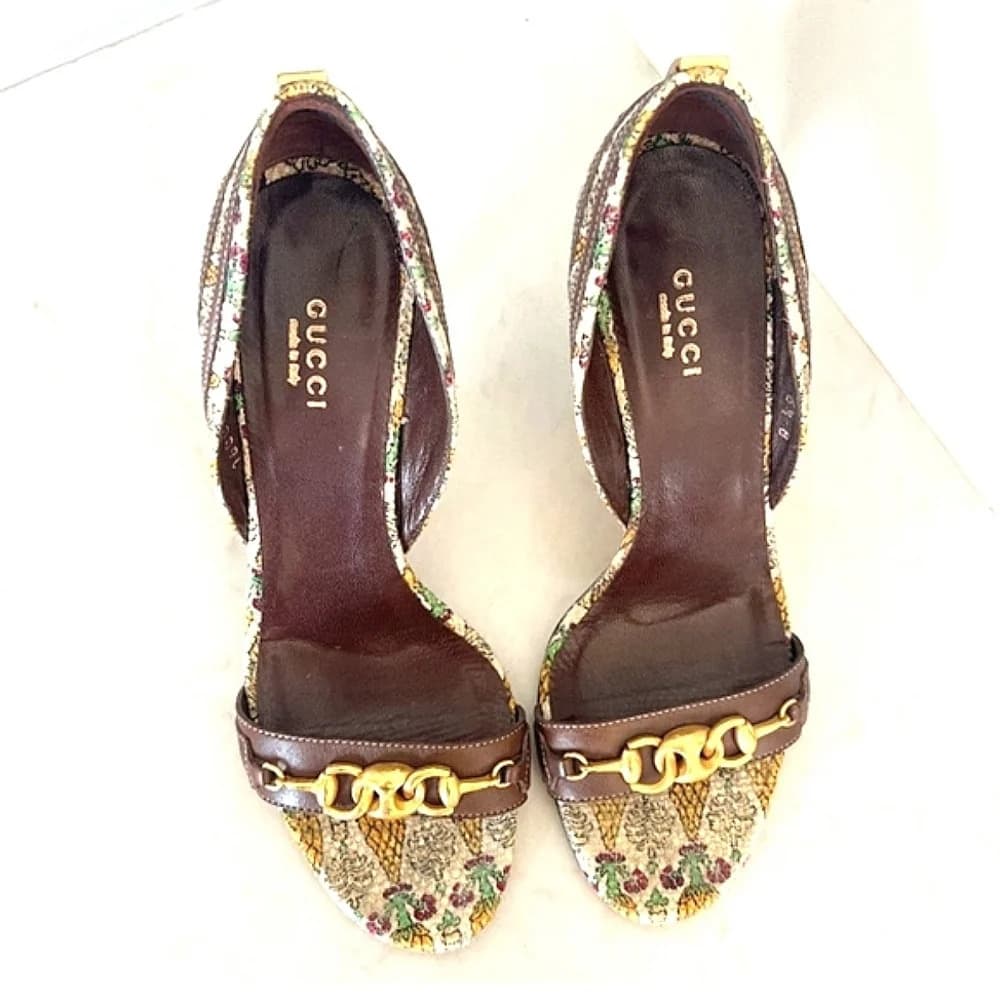 Gucci horsebit pineapple print Summer Wedding vintage Leather heels