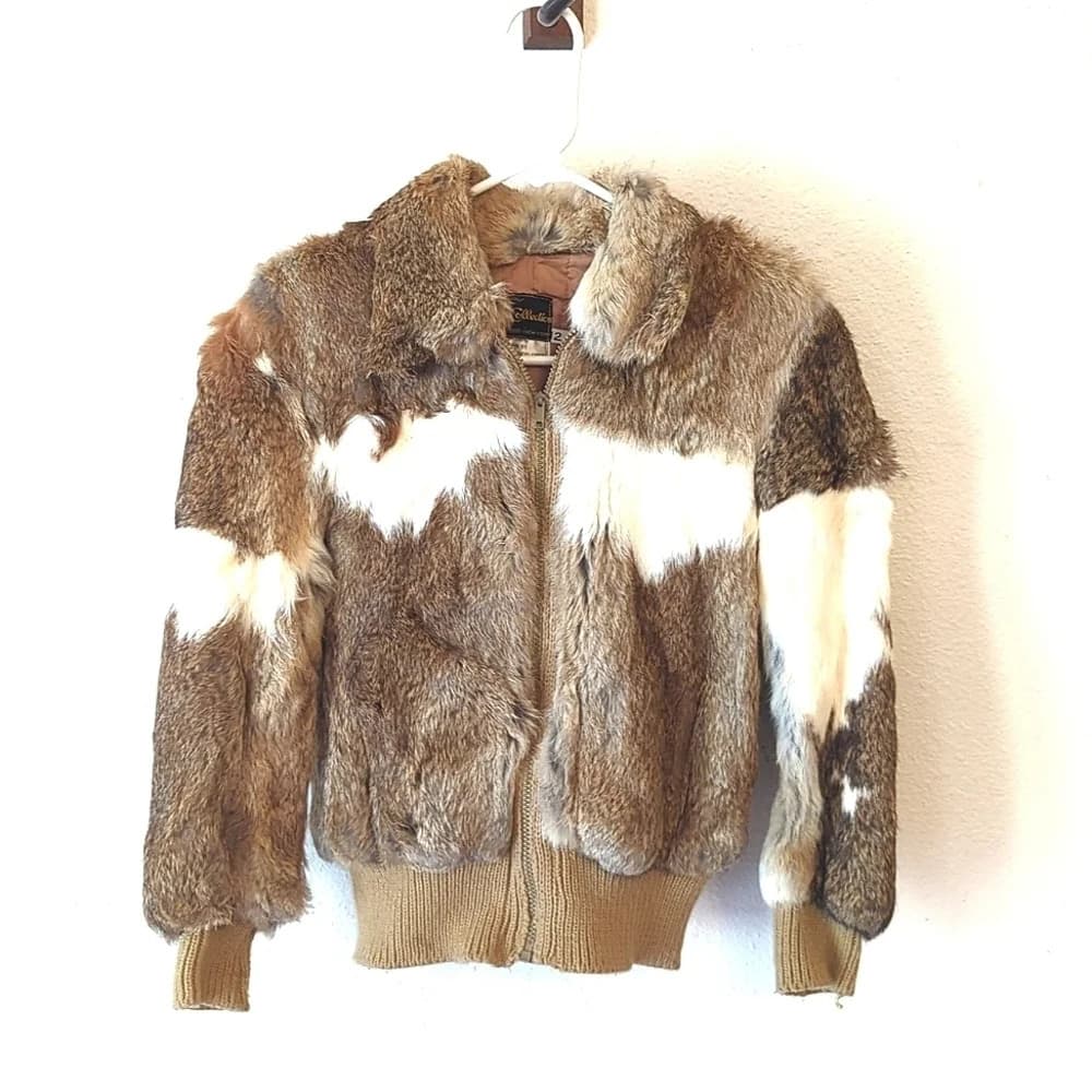 Vintage fox fur bomber cropped Italy jacket coat