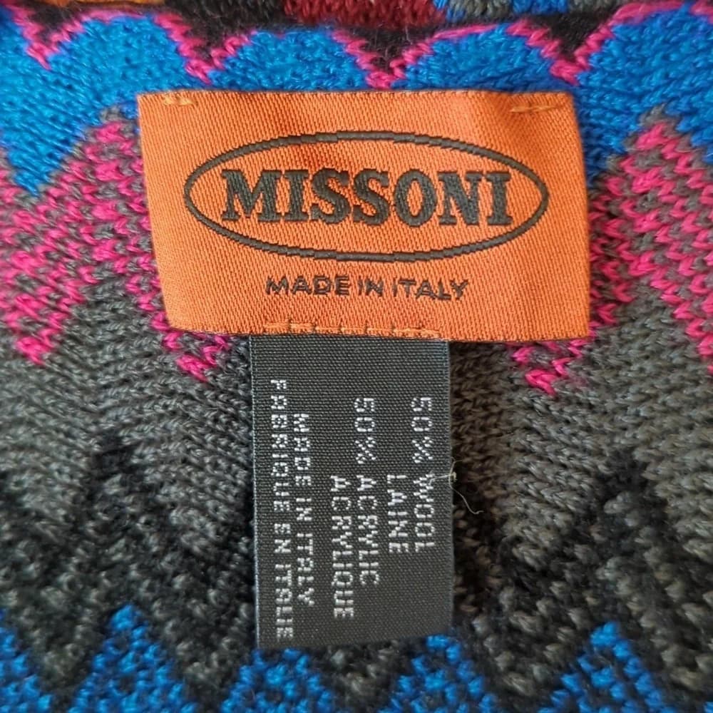 Missoni wool zig zag mountain print long wool fringe scarf