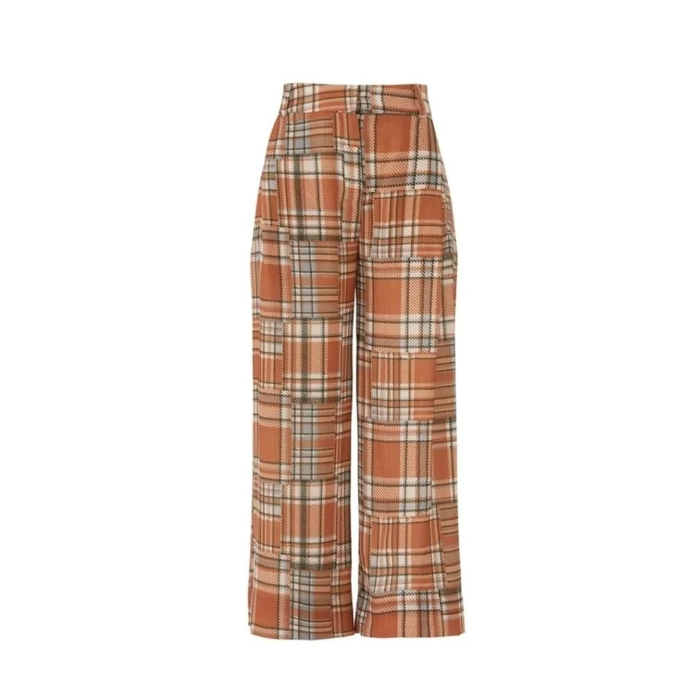 PatBO patchwork plaid wide straight leg English pants fall winter size 0