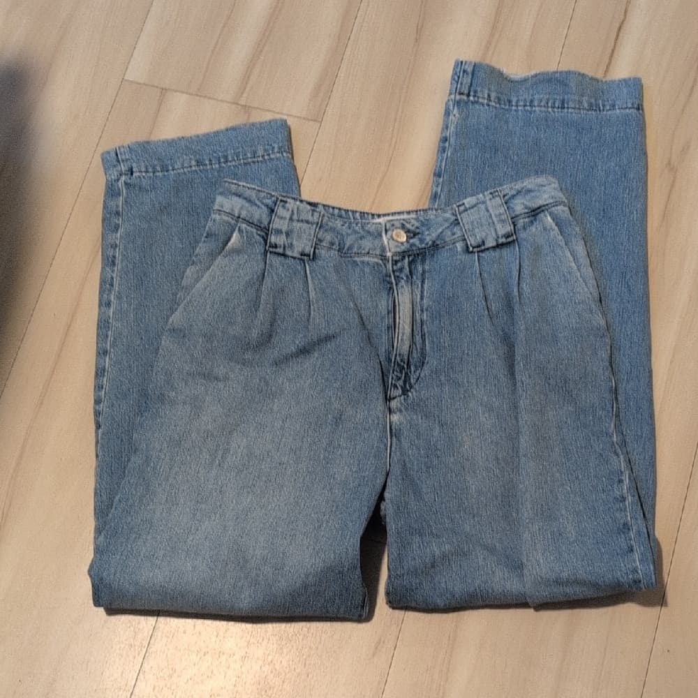 ba&sh High Rise Wide Leg Light Blue Pleated Boyfriend Jeans