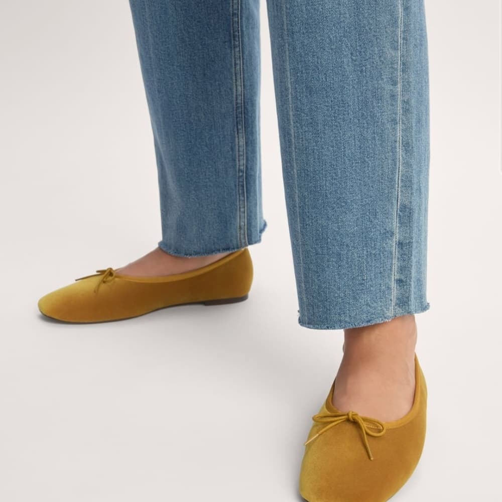 Everlane Ballet Bow Mustard Velvet Loafers Flats Size 6
