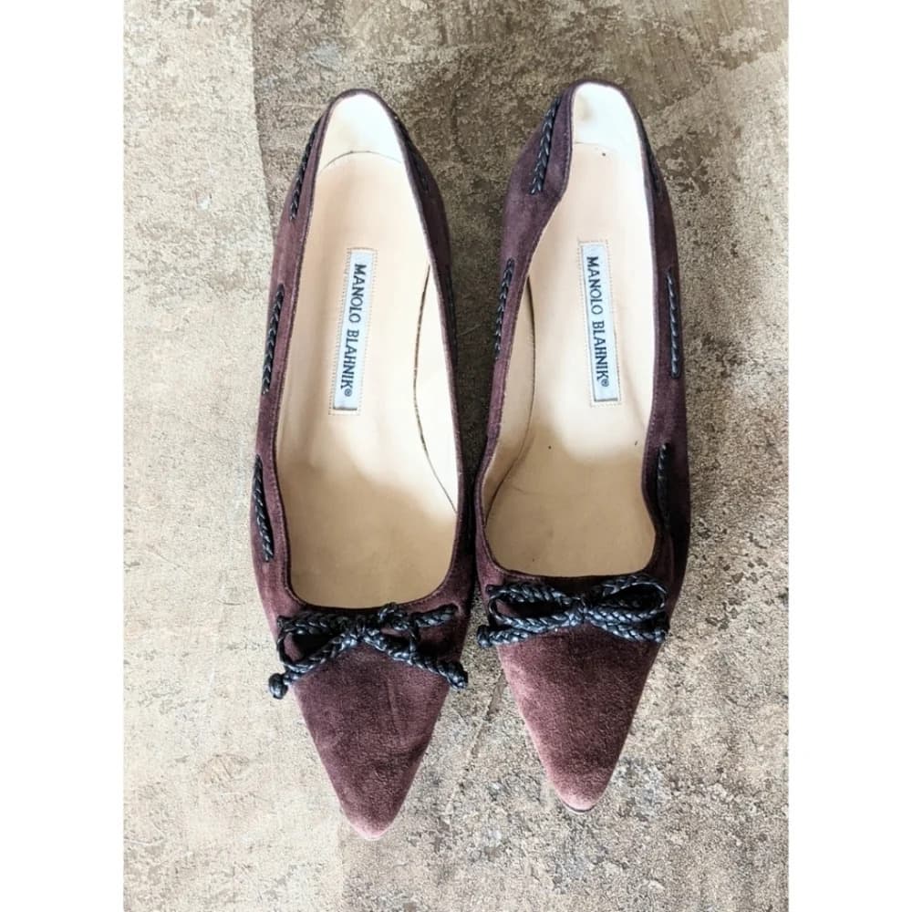 Manolo Blahnik brown suede ballet bow Flats