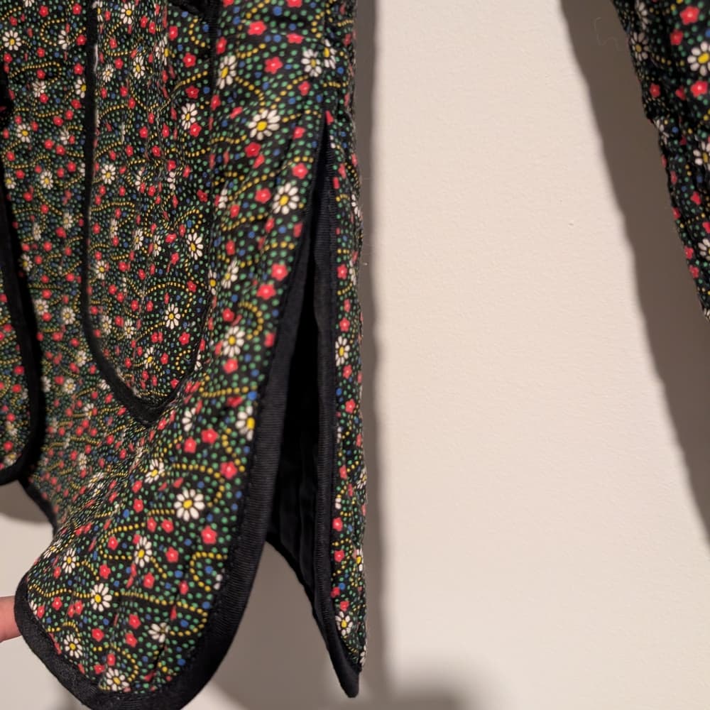 Vintage Quilted Boho Red Floral Print Toggle Closure Jacket