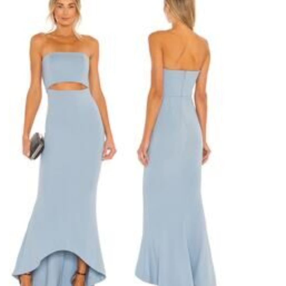 NBD June Baby Blue Boho Fairy Strapless Draped Cutout Maxi Dress Size XS