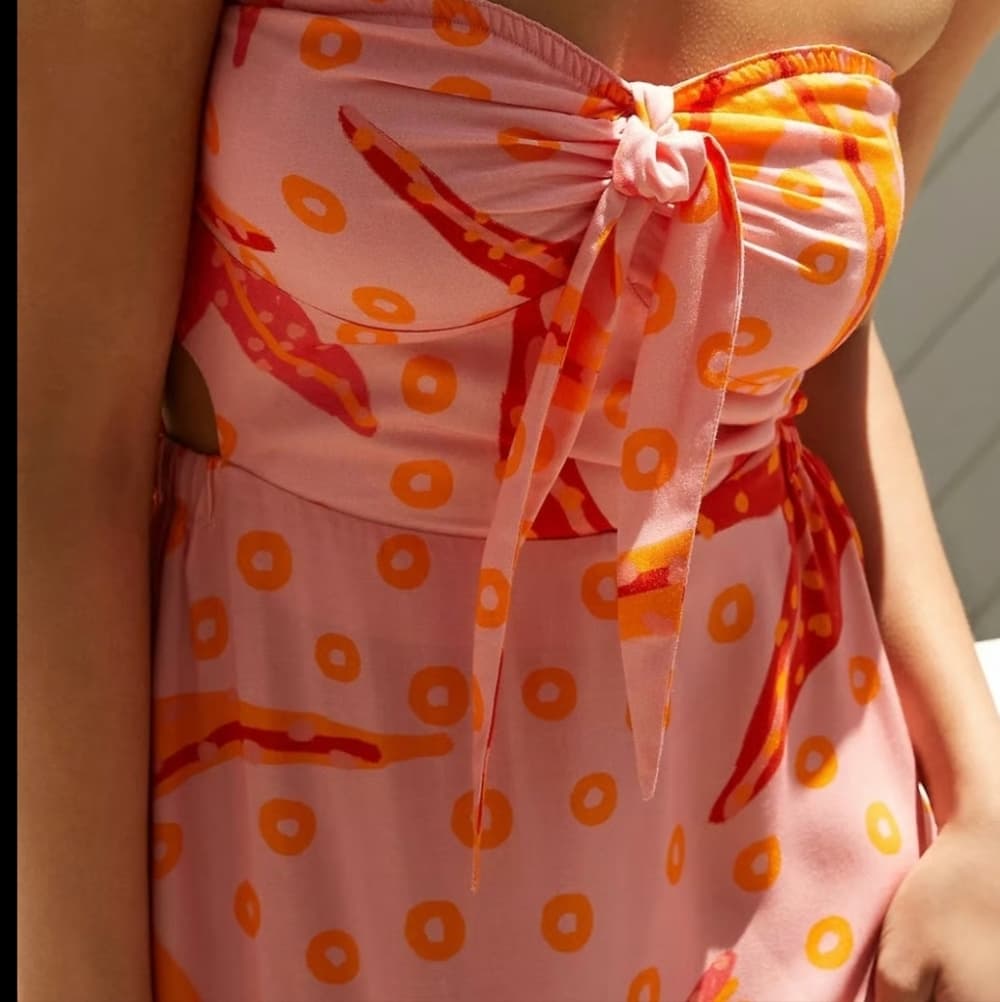 Farm Rio Strapless Under The Sea Printed Midi Summer Beach Boho Dress