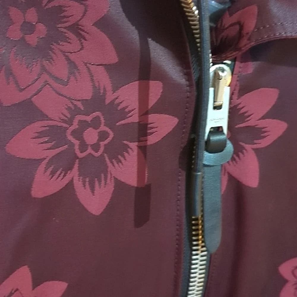 New Coach jacquard floral print leather trim parka Rain jacket size small