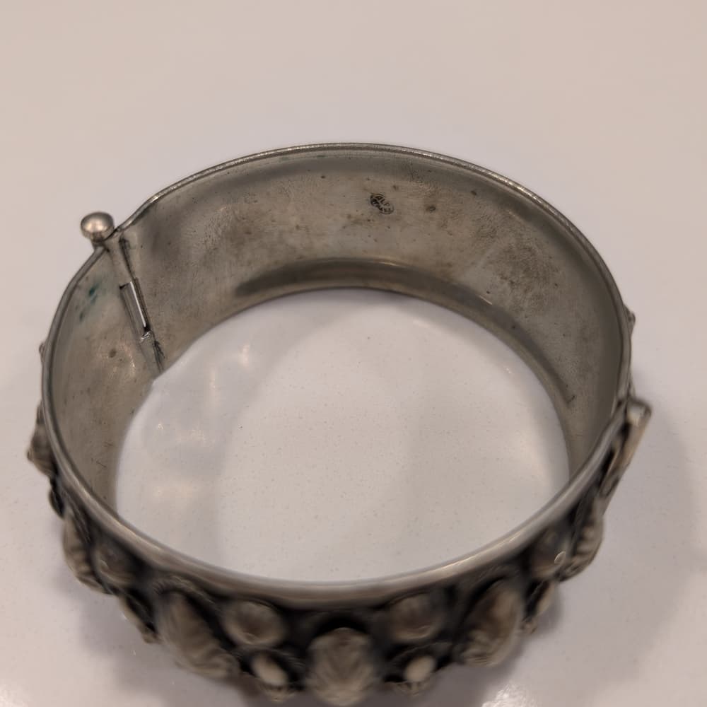 Vintage Italy Alpacca Silver Engraved Boho Leaf Festival Bangle Bracelet Rare