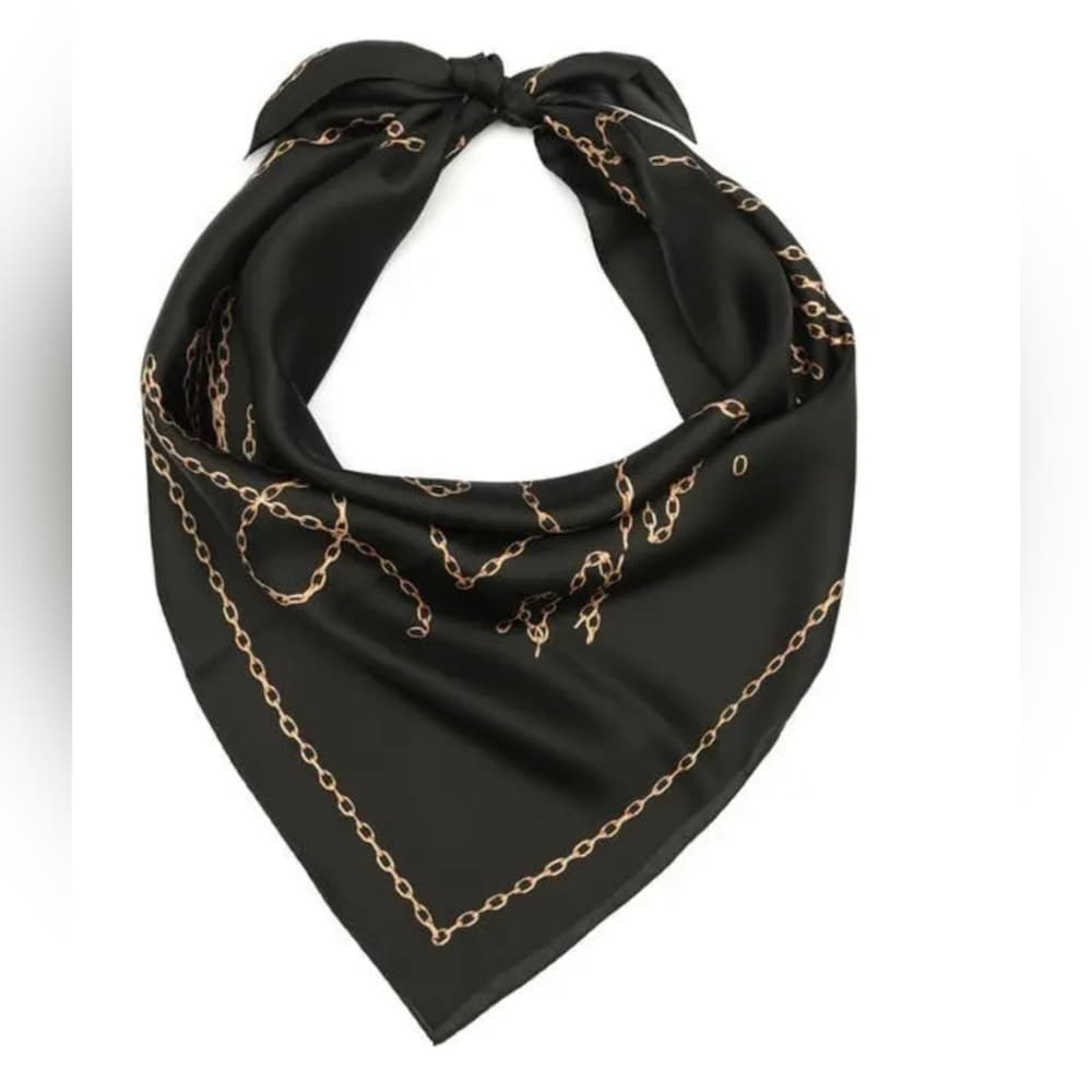 AllSaints Silk Chain Link Black and Gold Scarf