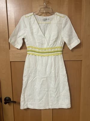 Boden White Linen Mini Dress US 6P Natural Short Sleeve