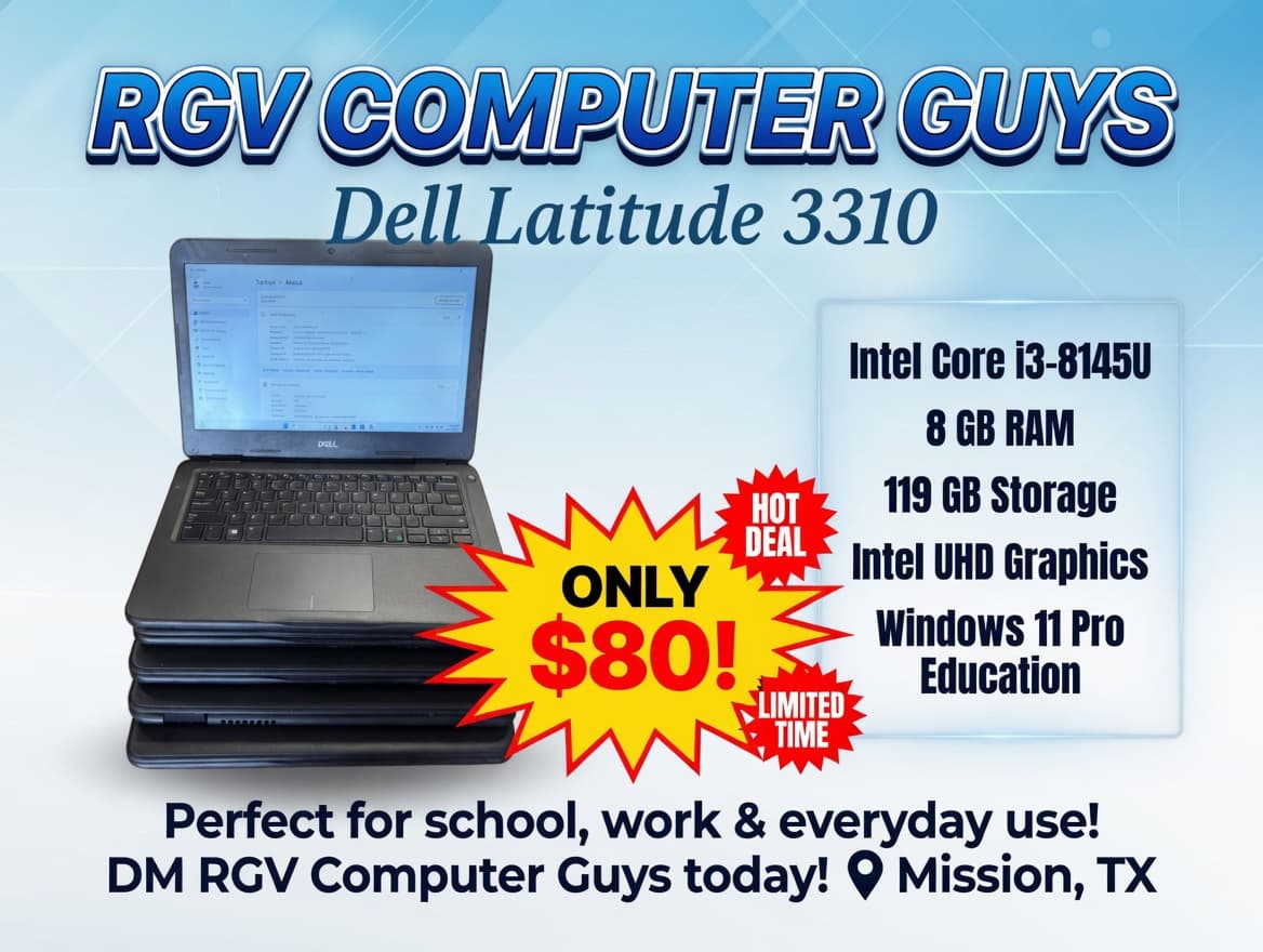 Dell Latitude 3310 Laptop Intel i3 8GB RAM 119GB Storage
