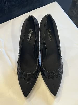 Charles David Black Heels Pumps Sequins Womens Sz 6M Evening Wedding Career