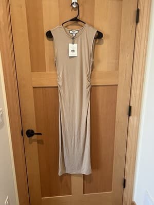 Rachel Parcell Muscle Tank Ruched Midi Dress - Beige, Size Small MSRP $89
