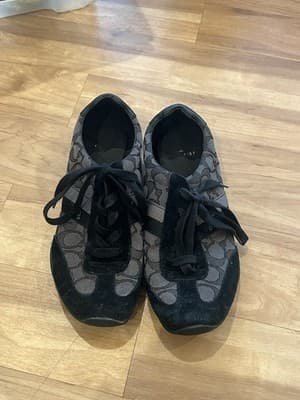 Coach Signature C Monogram Sneakers Black Suede Women's Size 9
