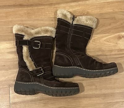 BareTraps Brandiee Women’s 8.5 Brown Leather Faux Fur Lined Mid-Calf Boots