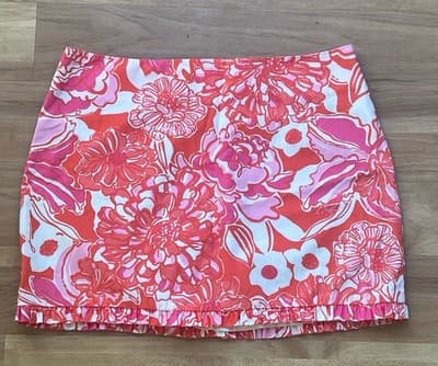 Lilly Pulitzer Orange Pink Floral Ruffle Hem Mini Skirt Size 00