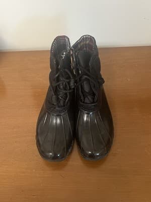 Sperry Saltwater Quilted Duck Rain Boots Womens 8.5M Black Lace up Winter