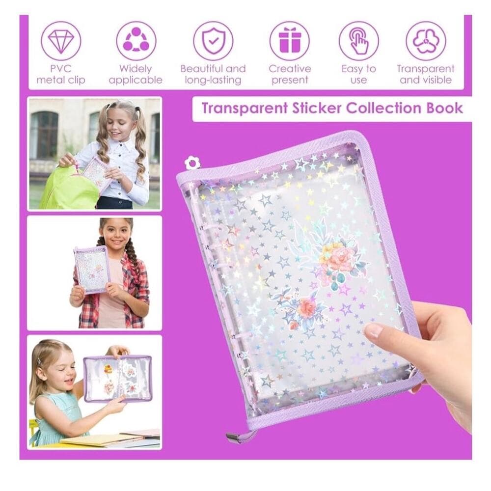 Sticker Storage Organizer Transparent Sticker Collecting Zipper Binder Album