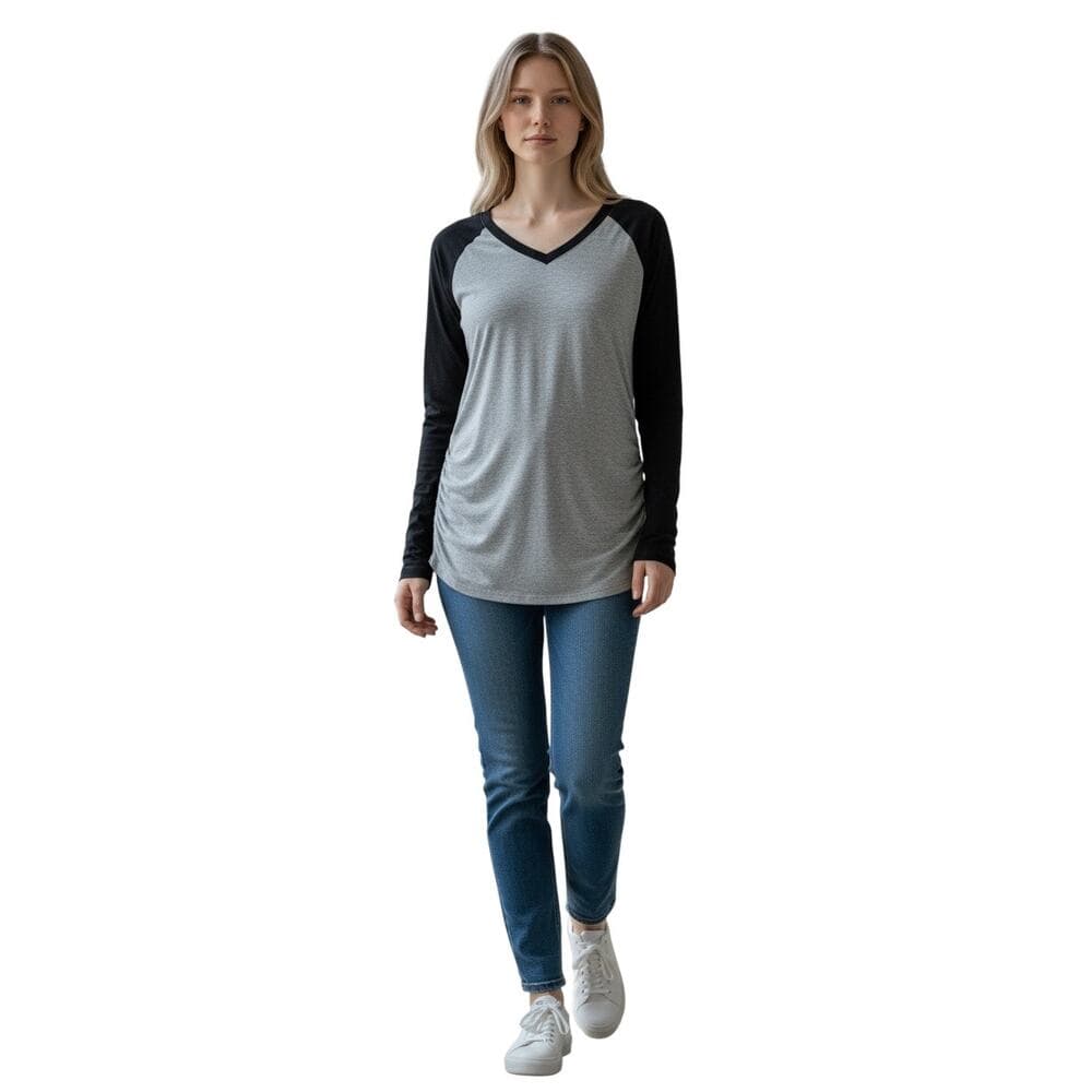 Oakgarden Women’s Long Sleeve Shirt Size Small Gray With Black Sleeves