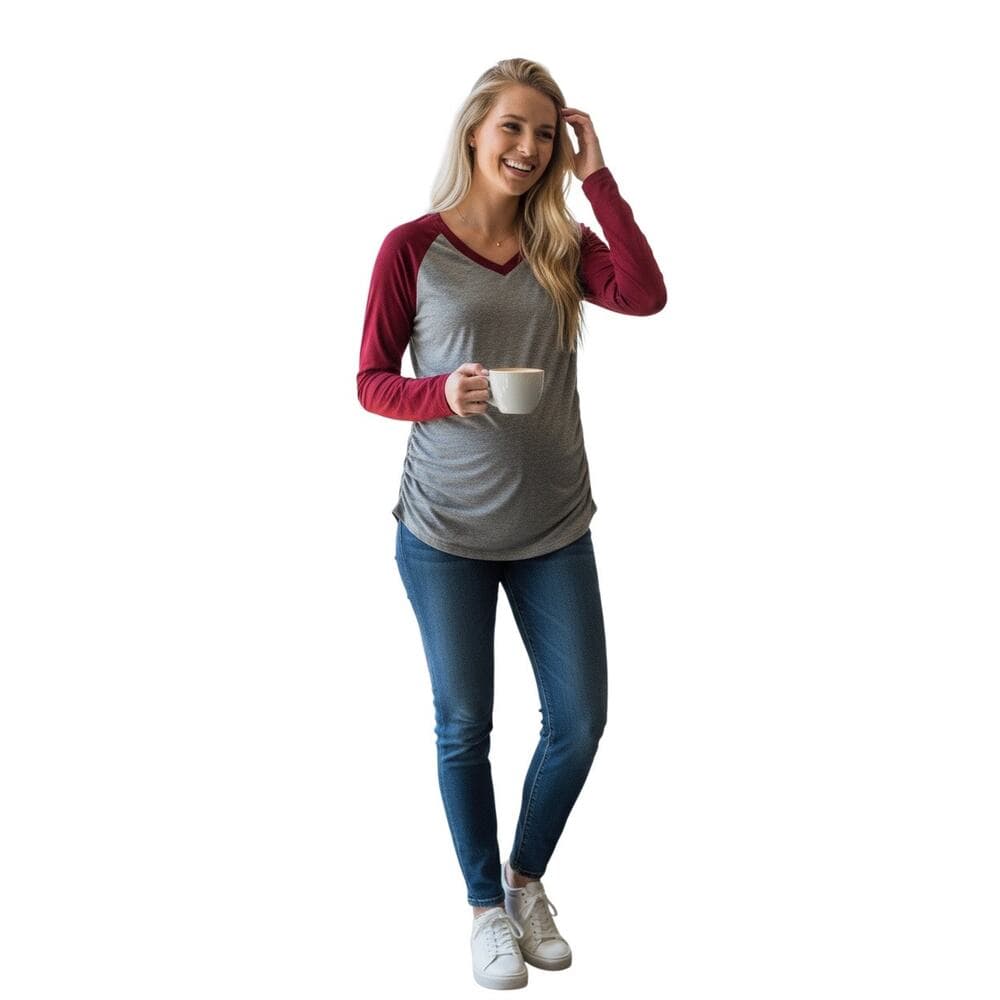 Oakgarden Women’s Long Sleeve Shirt Size Small Gray With Red Sleeves
