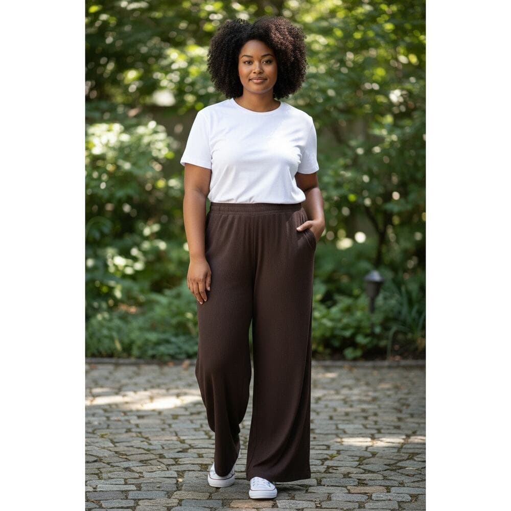 Auden Women’s Brown Cozy Ribbed Wide Leg Pant Sleepwear Size XXL