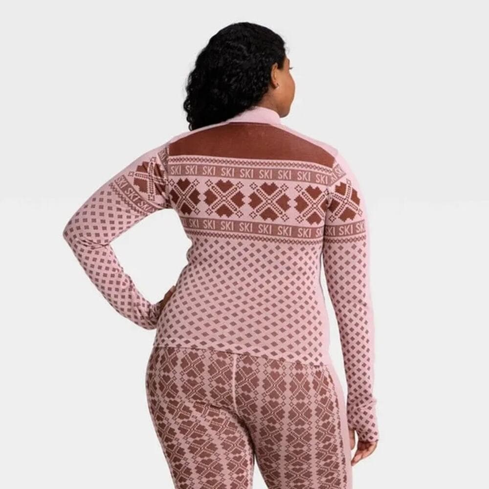 All In Motion Seamless Fair Isle Printed Full Zip Jacket, M - Maroon/Light Pink