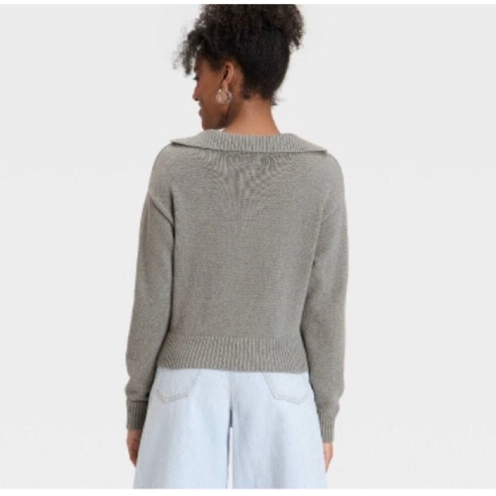 Women’s Long Sleeve Collared Neck Pullover Sweater - Universal Thread Gray Sz L