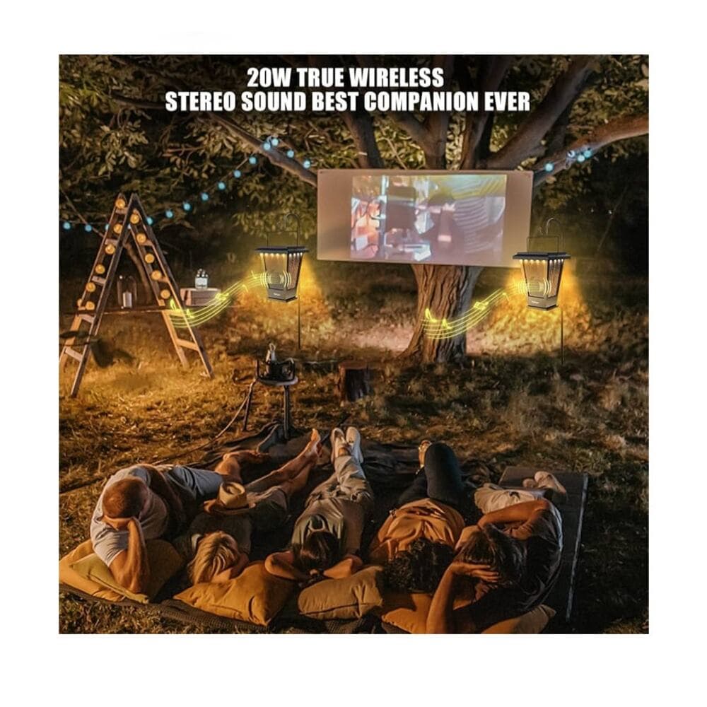 pohopa Bluetooth Speakers Waterproof, Solar Powered 2 Pack LED Lights Black