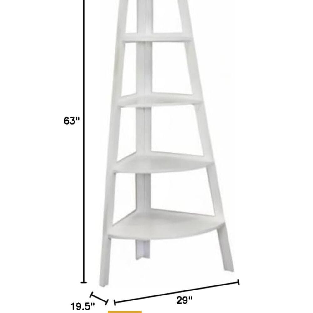 5-Tier Pyramid Corner Ladder Display Shelving Unit/Bookshelf (White)