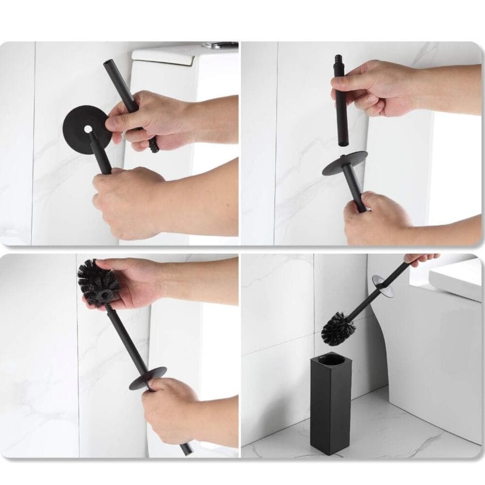BGL Toilet Brush and Holder Set, Matte Black Freestanding Space Saving