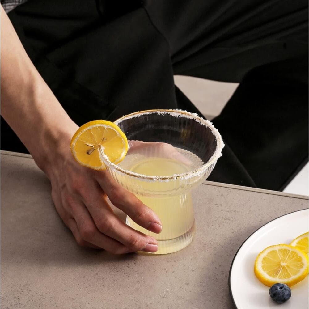 Lysenn Stemless Margarita Glasses Set of 2 – 10 oz Gold Rim