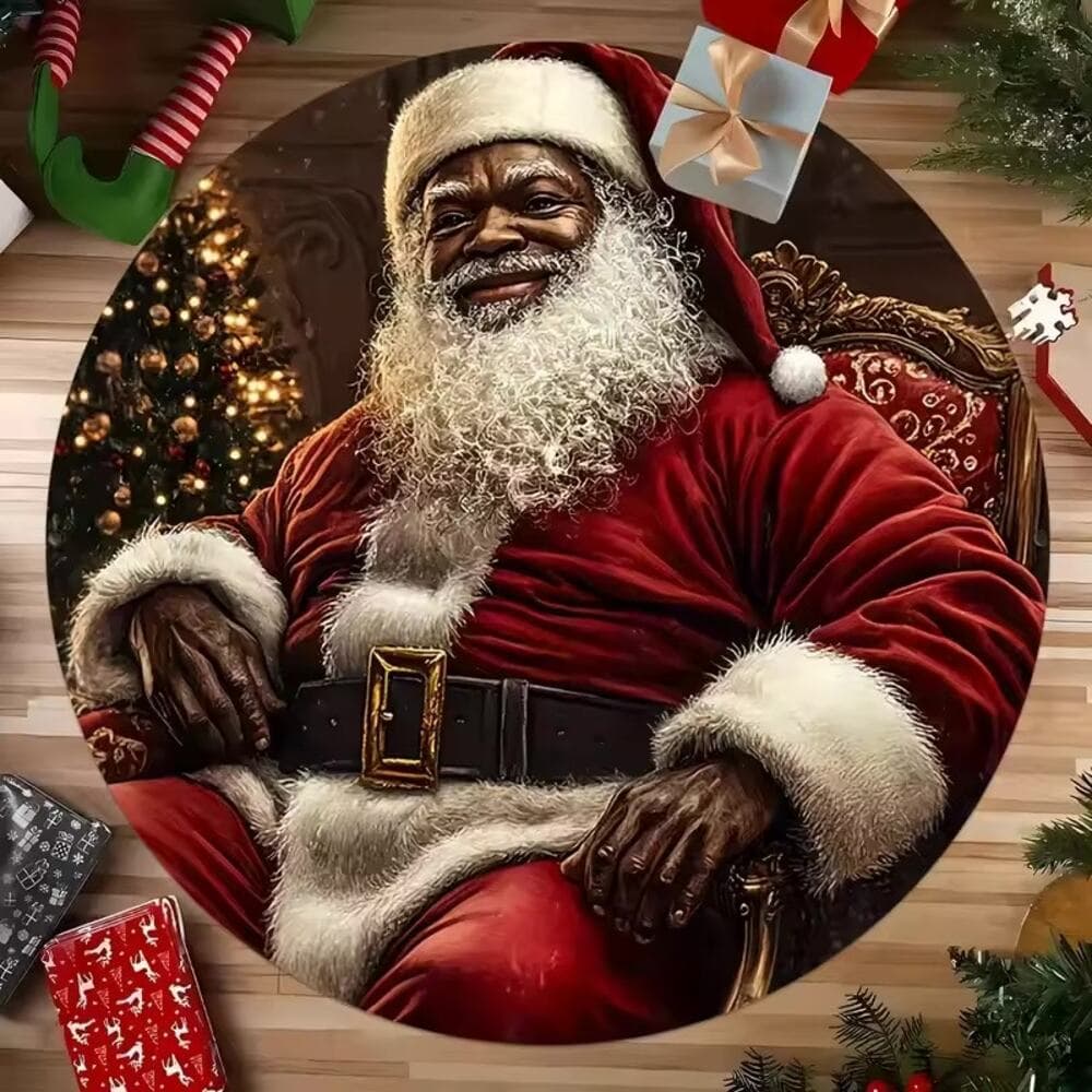 Santa Claus Pattern Round Floor Mat for Living Room, Coffee Table, Bedroom