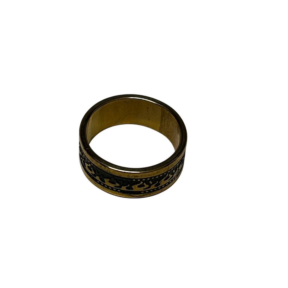 Gold & Black Stainless Steel Ring With Gold Flames On It Size 18