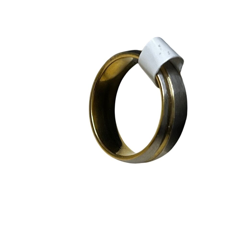 Sliver Stainless Steel With Gold Stripes around The Ring Size 16