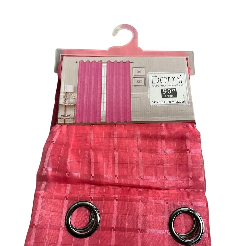 2 Demi-Bright rose 8 Grommet Plaid Sheer Panel 54” X 90” ( 138 cm -229 cm )