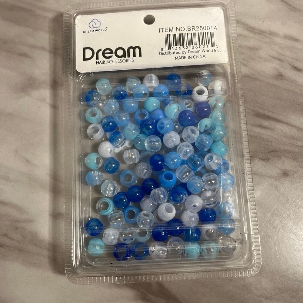 DREAM WORLD - Two Tone Colors Medium Hair Beads Clear Blue 100 PIECES (BR2500BL)