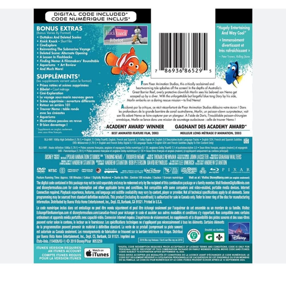 Finding Nemo Blu Ray DVD