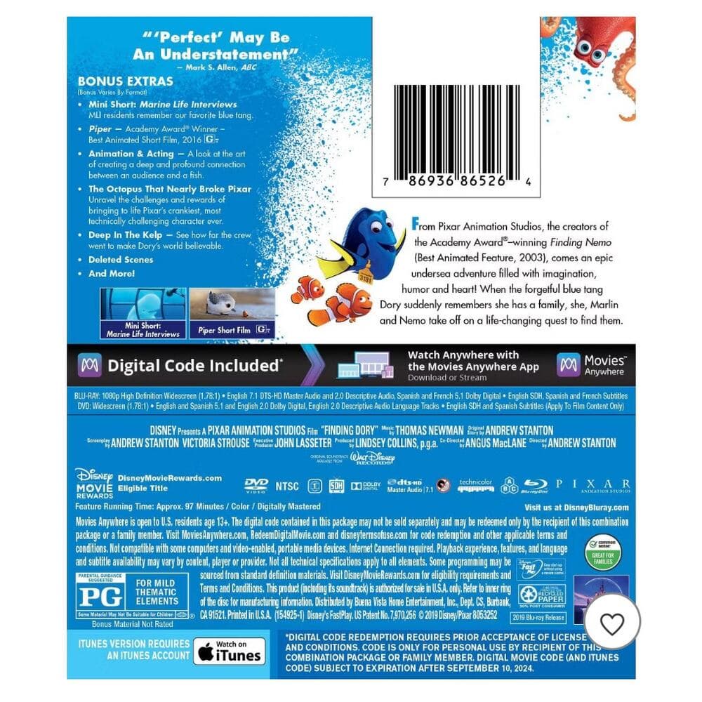 Finding Dory Blu Ray Movie