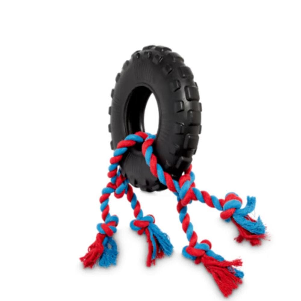 Leaps & Bounds Toss & Tug Tire Dual Rope Dog Toy, Medium