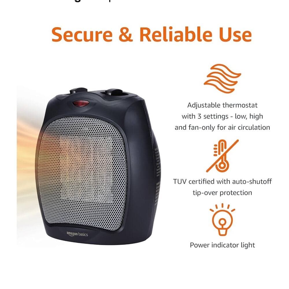 Amazon Basics Ceramic Space Heater, Portable Indoor Heating Solution