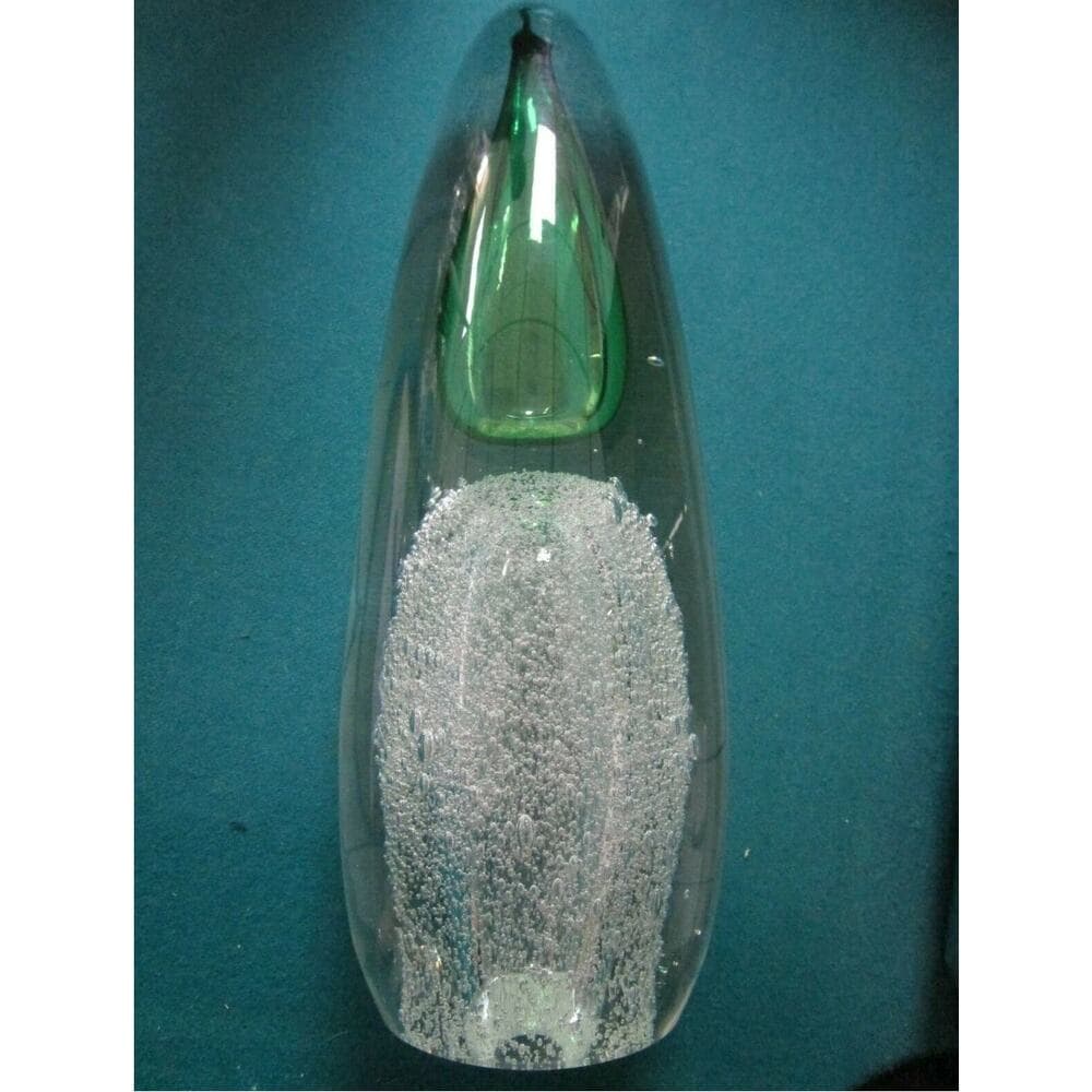Lithuanian Hand Made Crystal Sculpture Controlled Bubbles And Green 13"