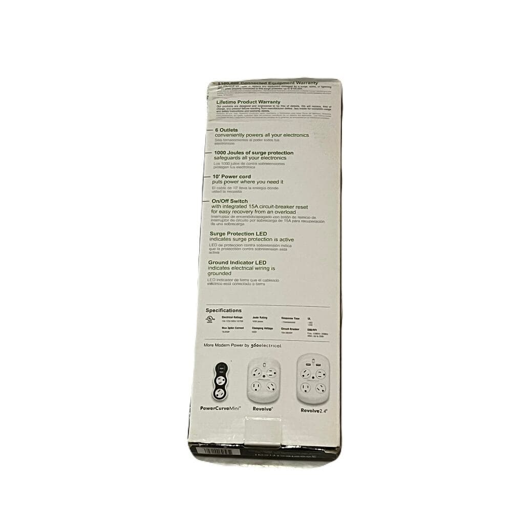 360 Electrical 6 Outlets With Surge Protection 10” Cord